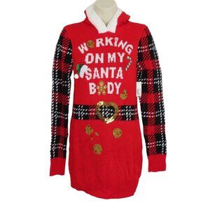 No Boundaries Small Working on My Santa Body Pullover Hoodie Sweater Dress NEW